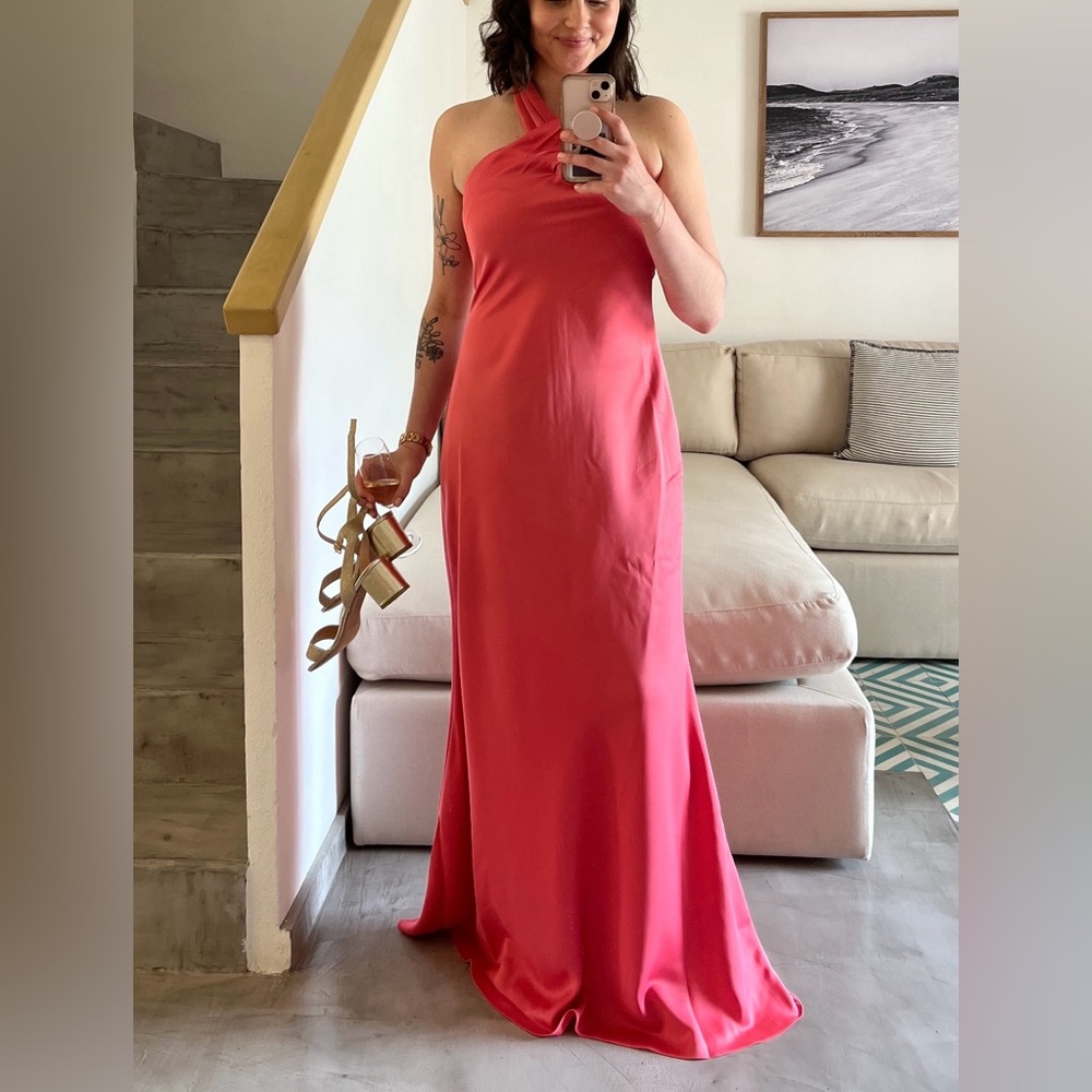 Elegant Pink Halter Dress